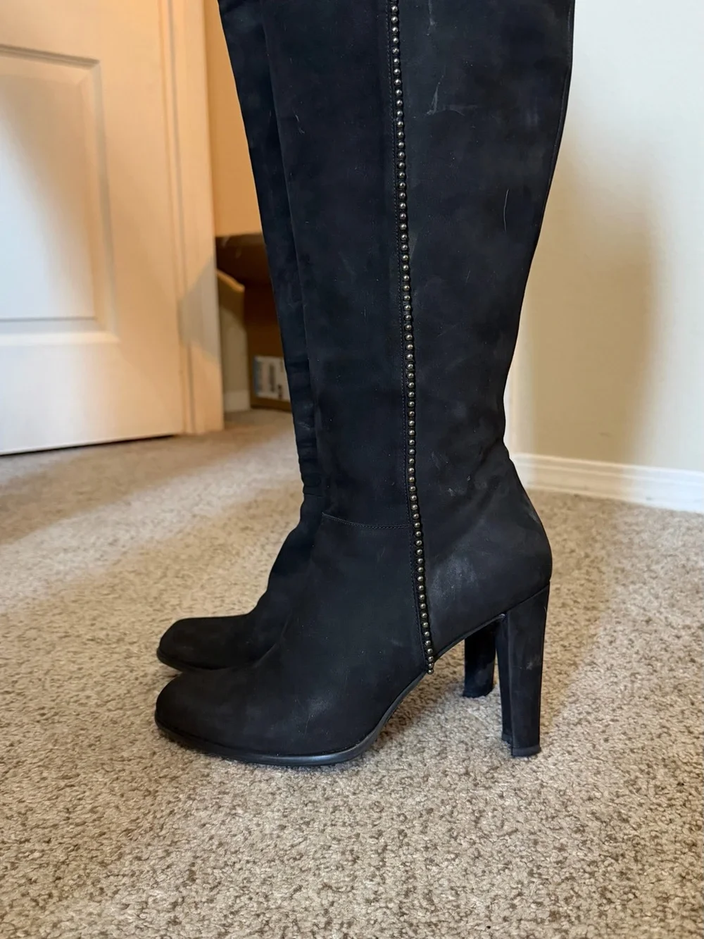 Black Women's Knee-High Block Heel Boots